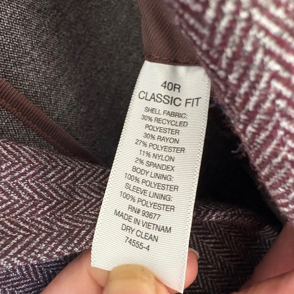 Stafford‎ Mens Burgundy Herringbone Stretch Classic Fit Sport Coat Blazer 40 Reg